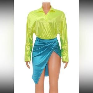 New under skirt set ..color skirt teal green shirt is yellow not lime green